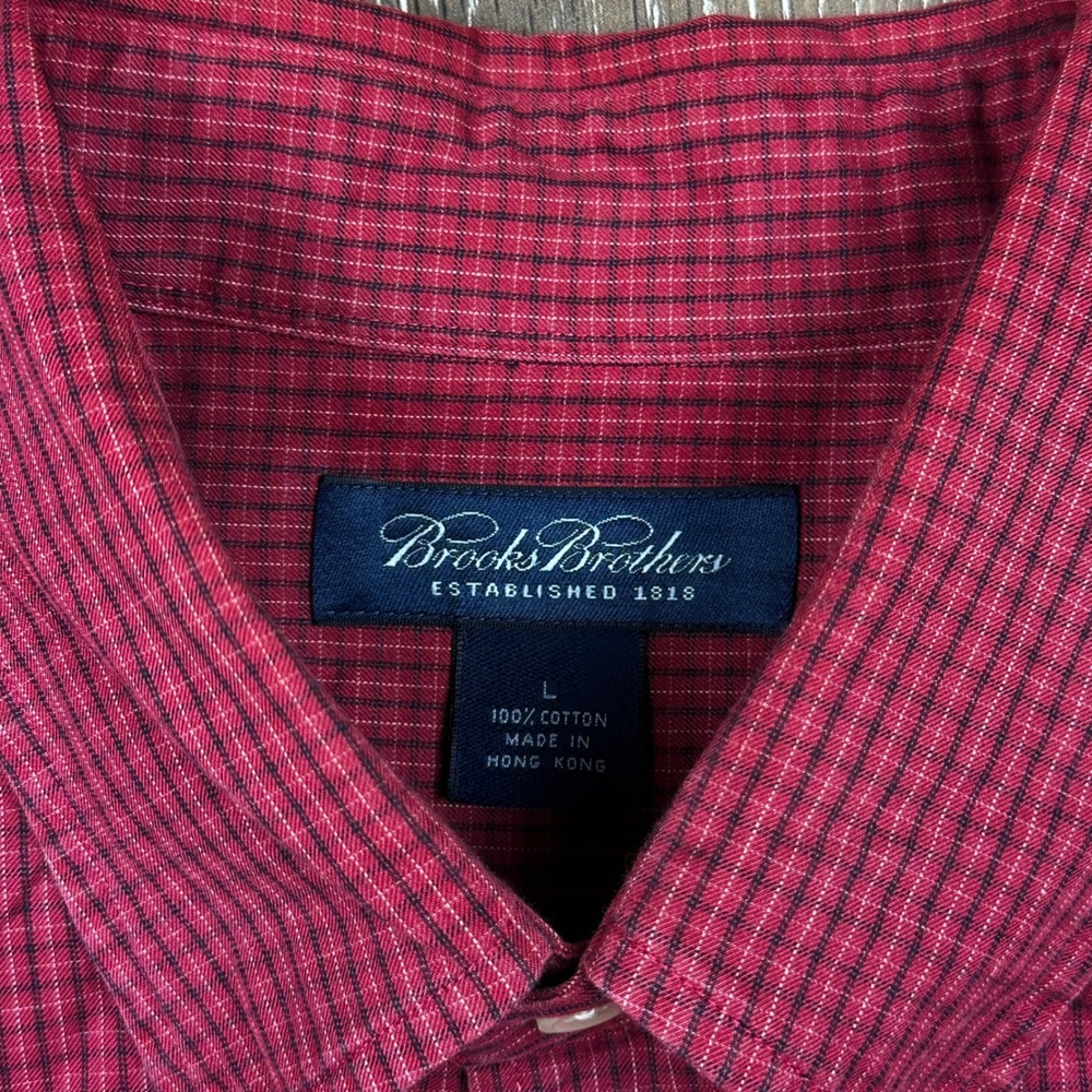 Brooks Brothers Mens Burgundy Micro Check Cotton Button Down Long Sleeve Shirt L - Picture 4 of 6